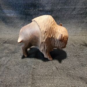 Handcrafted Wooden Bison Sculpture